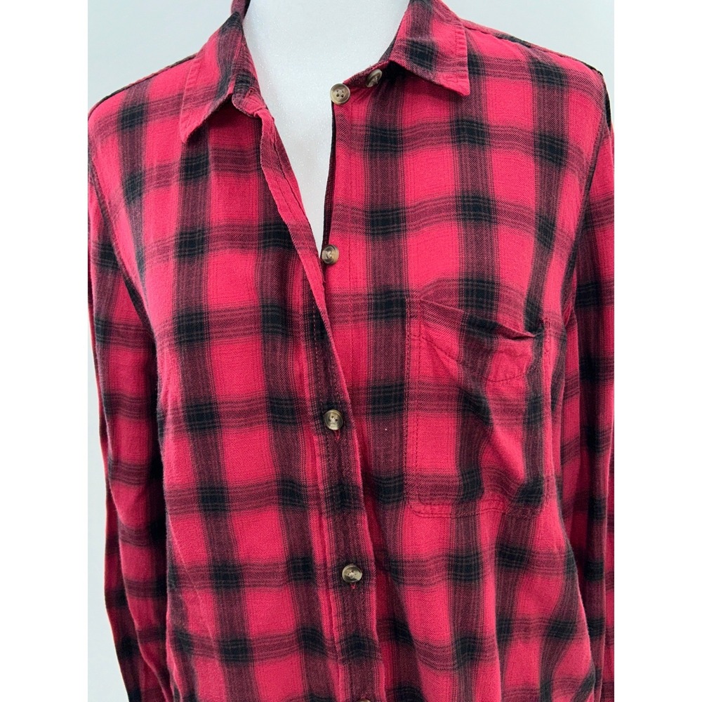 American Eagle Red Black Plaid Flannel Shirt Boyfriend Fit Soft Grunge Size M - Picture 6 of 11